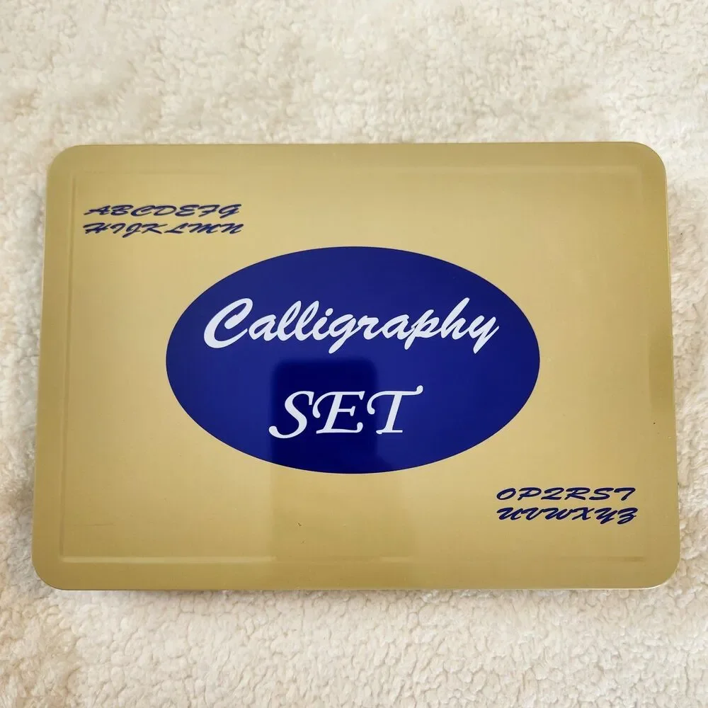 Calligraphy Set In Metal Tin w/4 Pens/5 Nibs/20 Ink Cartridges/Instructions